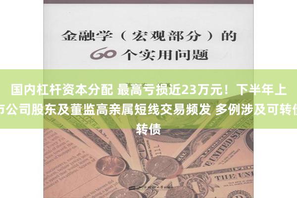 国内杠杆资本分配 最高亏损近23万元！下半年上市公司股东及董监高亲属短线交易频发 多例涉及可转债